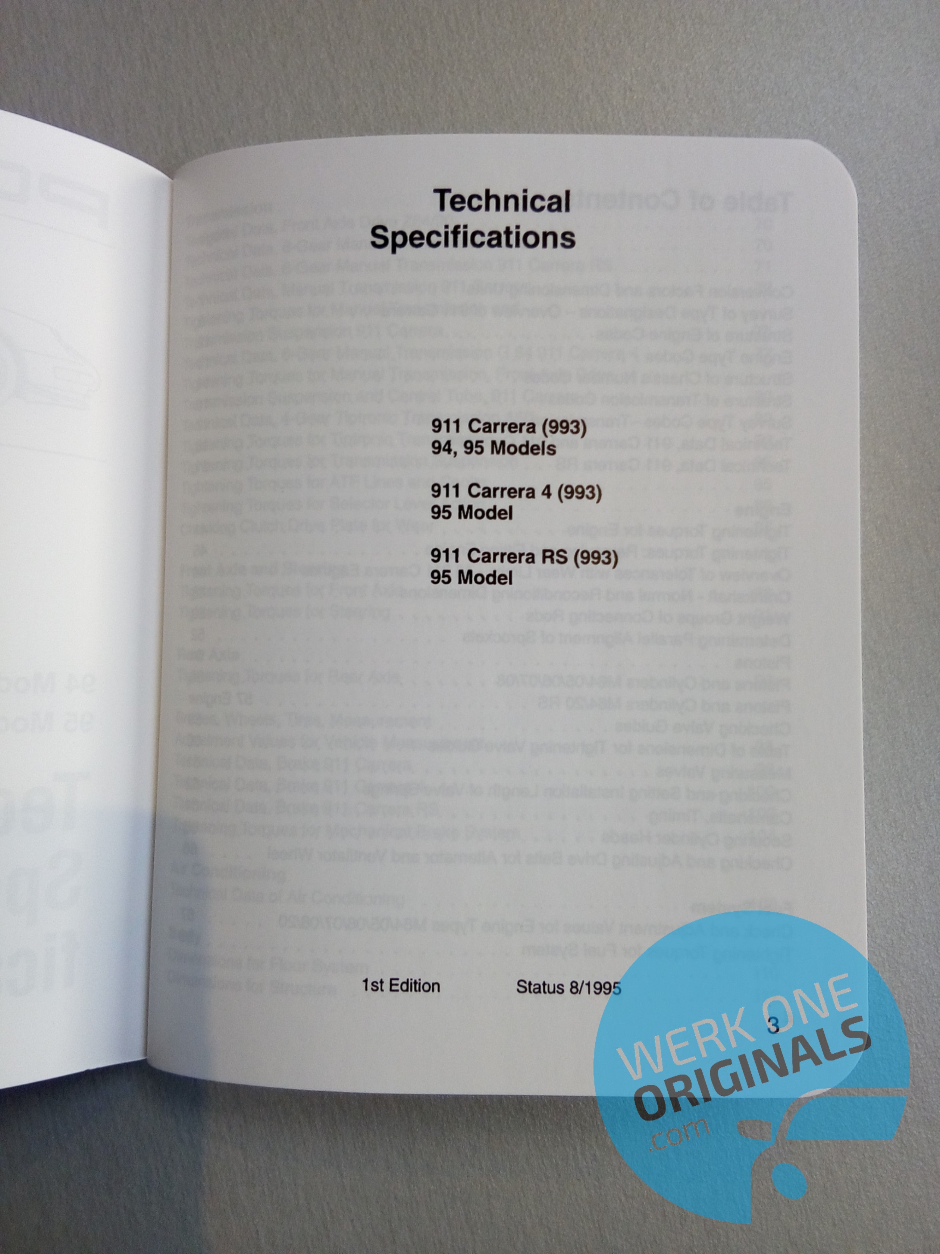 Porsche Technical Specification Manual for 911 Type 993 Models!