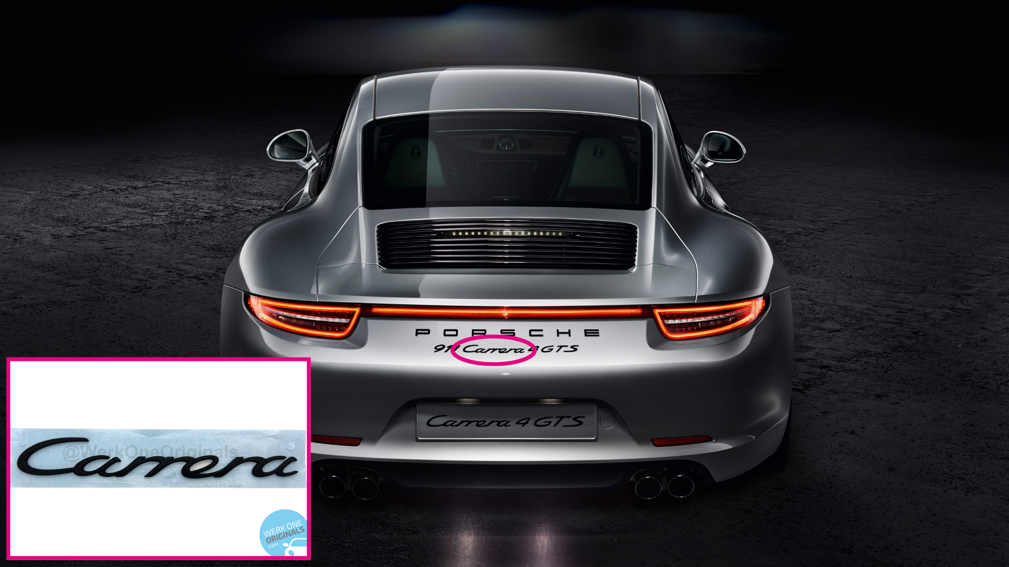 Porsche Official 'Carrera' Rear Badge Decal in Matte Black for 911 Type 991 Carrera Models