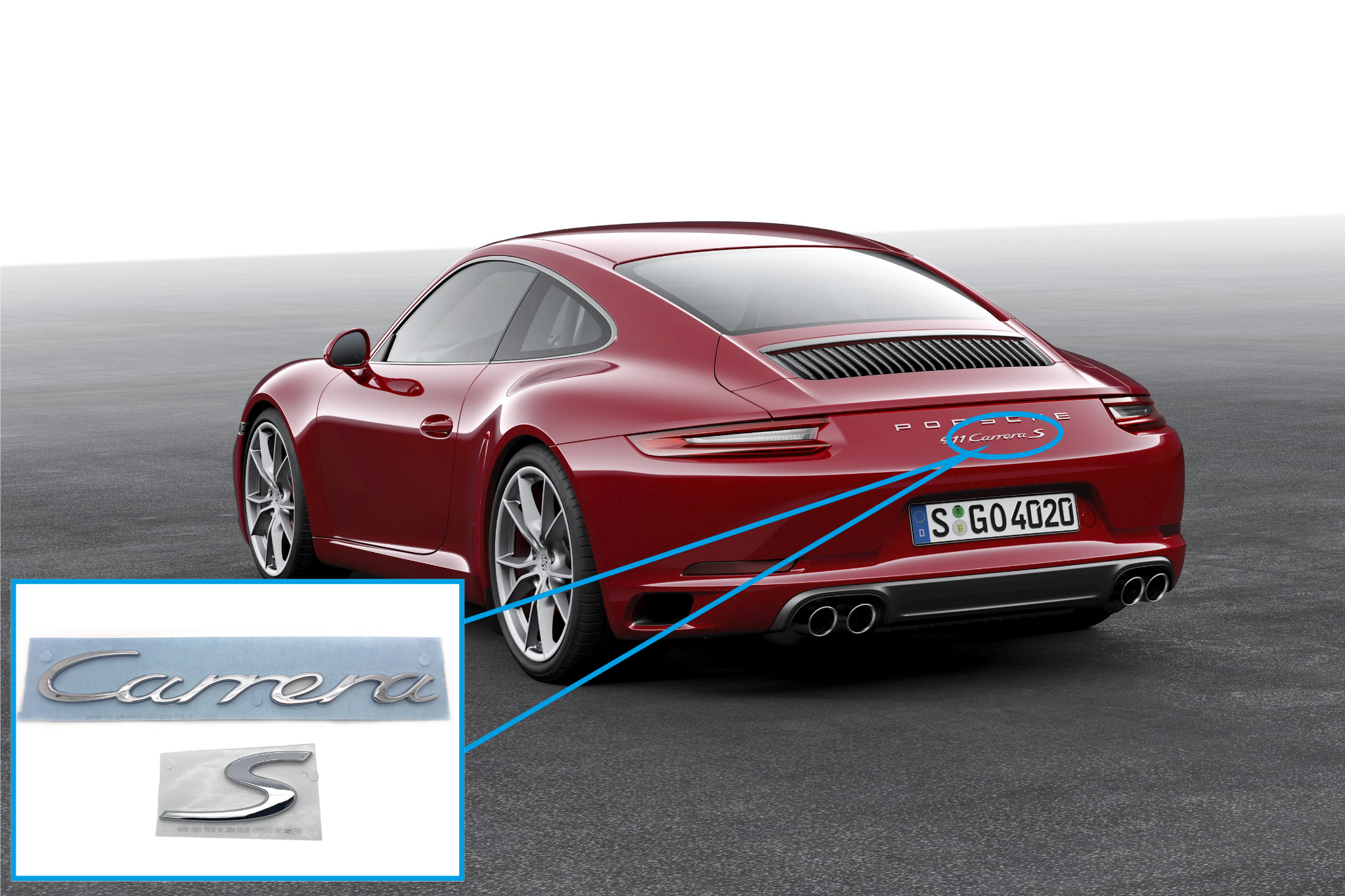 Porsche Official 'Carrera S' Rear Badge in Chrome Silver for 911 Type 991 Carrera S Models!
