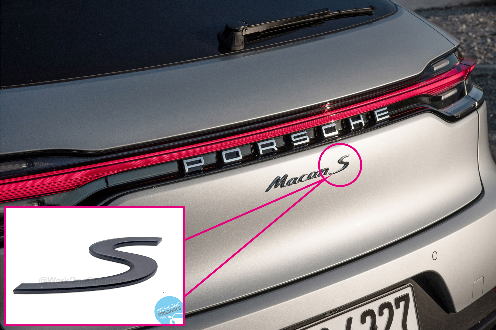 Porsche Official 'S' Rear Badge in Matte Black for Macan S Type 95B Models