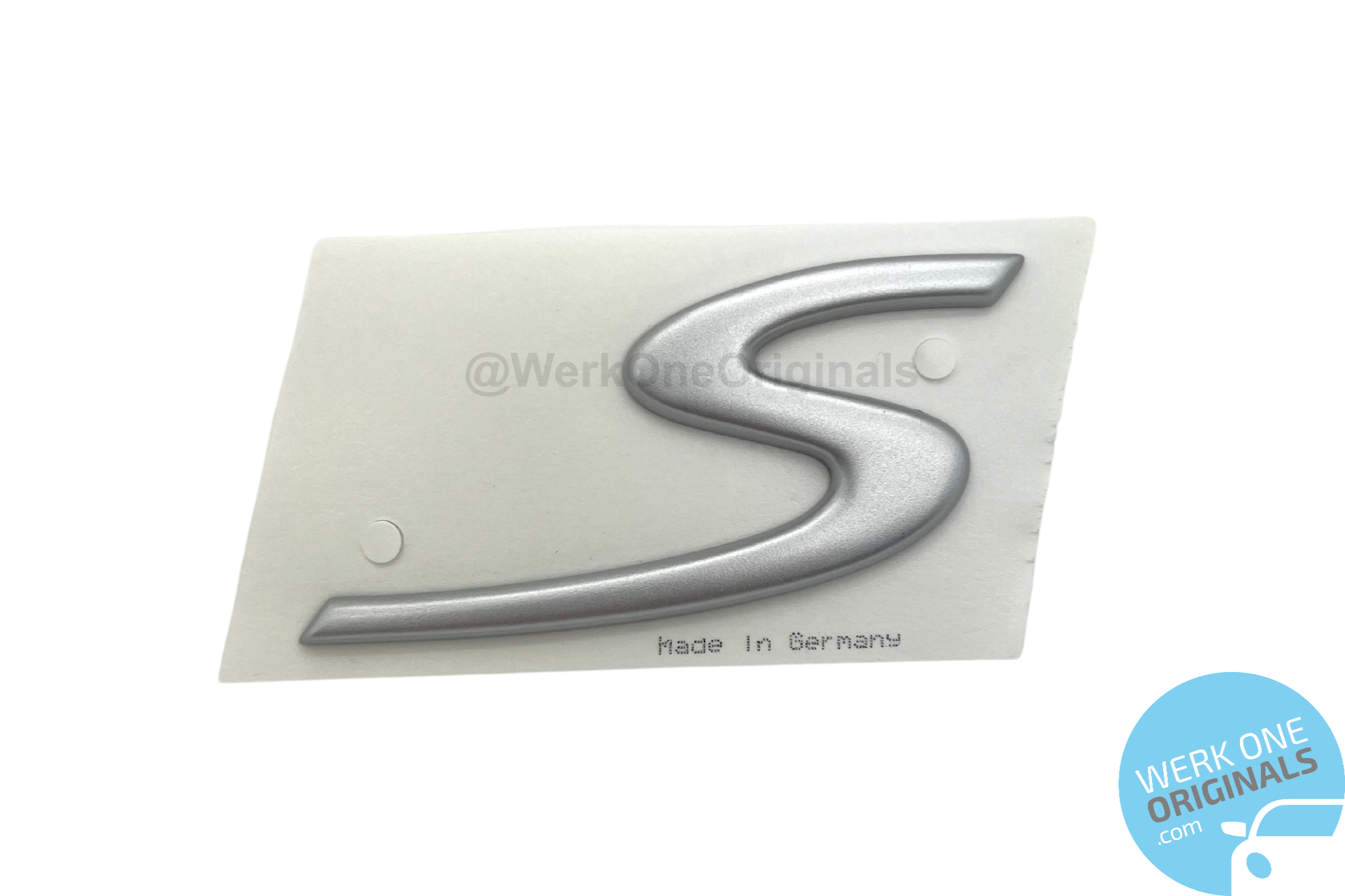 Porsche 'S' Rear Badge Decal in Matte Silver for Cayman S Type 987 Models
