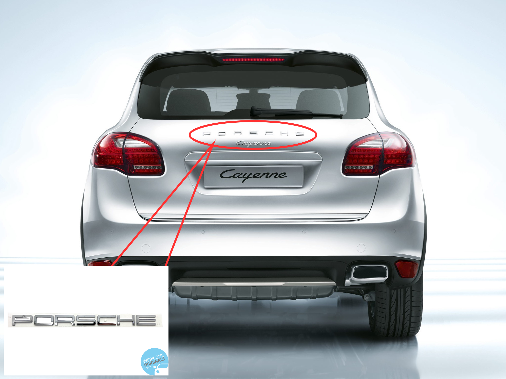 Porsche 'PORSCHE' Script Logo Rear Badge in Chrome Silver for Cayenne Type 958 Models